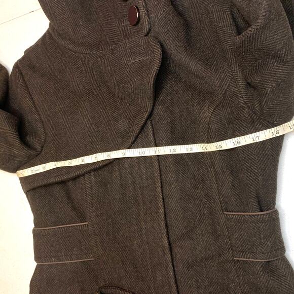 Soia & Kyo Wool Coat Medium Button Up Funnel Neck Pea Coat - Picture 9 of 16